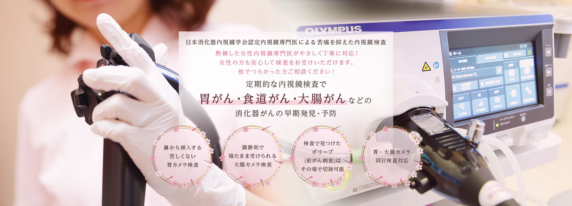 内視鏡専門医による苦痛を抑えた内視鏡検査 定期的な内視鏡検査で胃がん・食道がん・大腸がんなどの消化器がんの早期発見・予防